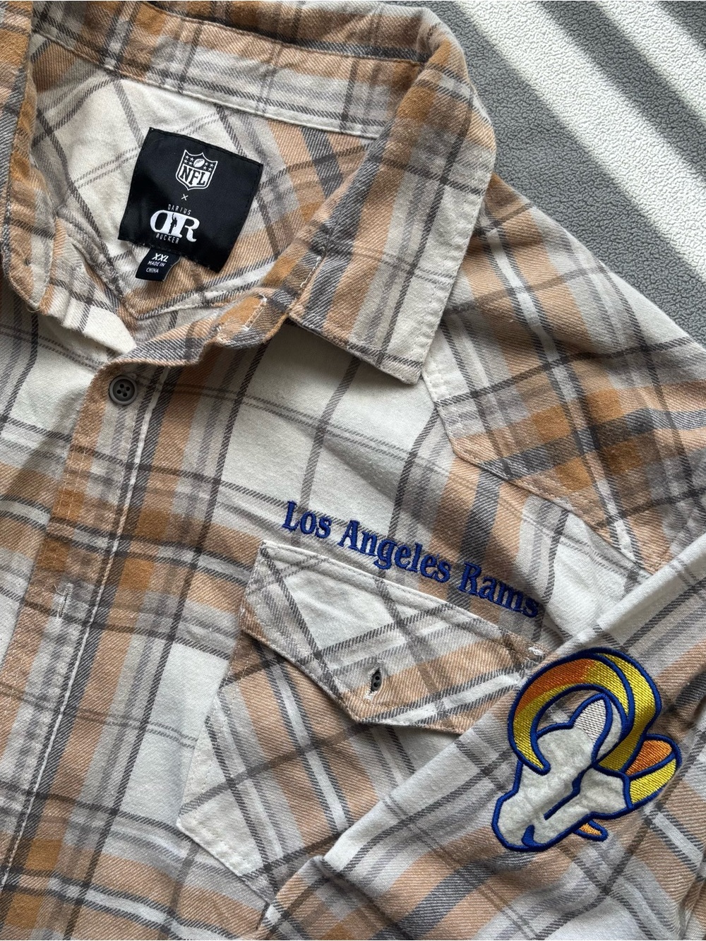 NFL x Darius Rucker Los Angeles Rams Plaid Flannel Shirt - Tan/White